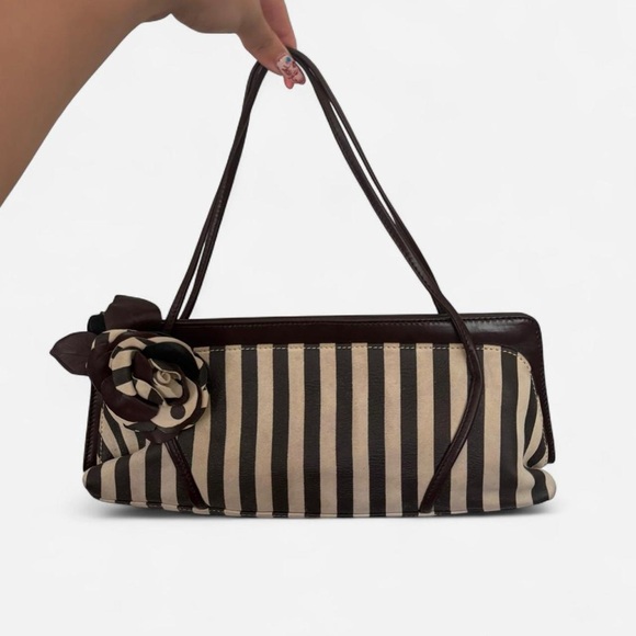 Moschino Brown and Cream Striped Shoulder Bag 1984 runway collection - Picture 1 of 8